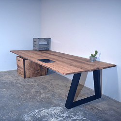 Reclaimed Wood Office Desk With Black Trapezium Legs - Etsy